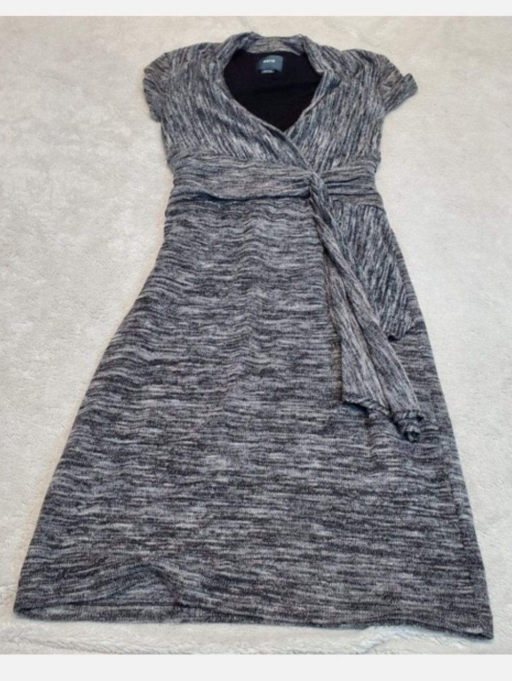 Maeve Knit Gray‎ Dress XS Classic Faux Wrap Minimalist Work Career Cozy Modest